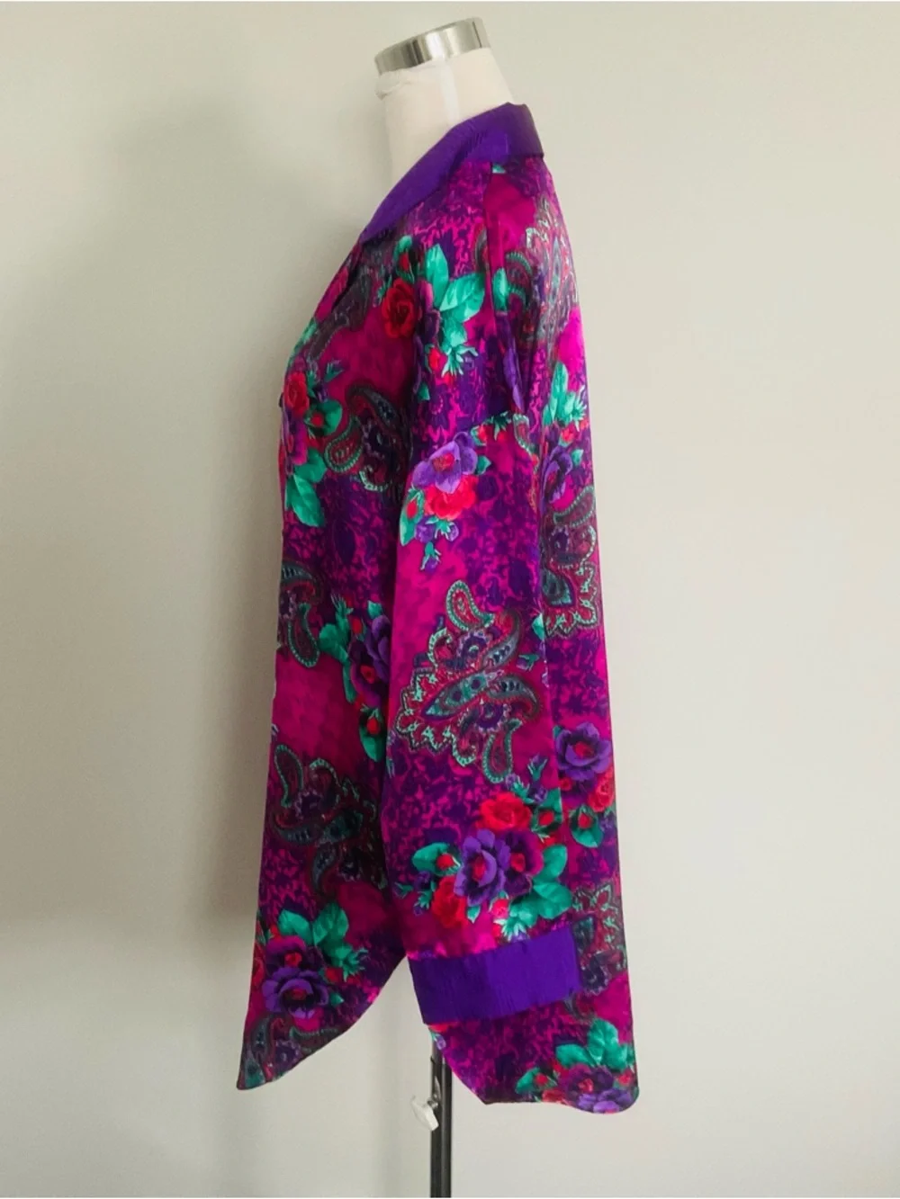 Victoria Secret Floral Multi Colored Night Shirt Long Sleeve Collared M/L-VTG
